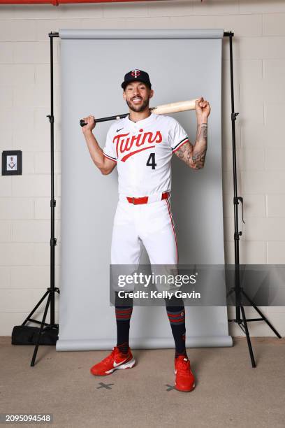 Carlos Correa of the Minnesota Twins poses for a photo during the Minnesota Twins Photo Day at CenturyLink Sports Complex on Thursday, February 22,...