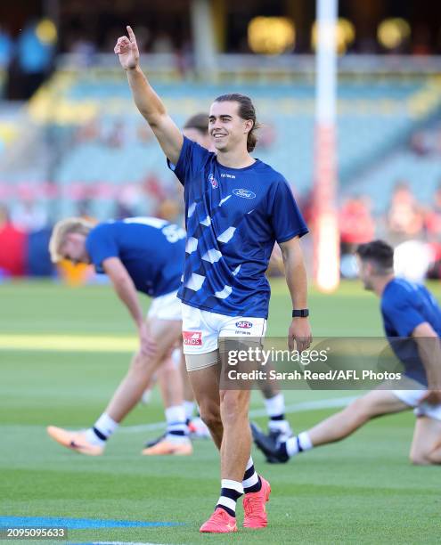 Oisin Mullin of the Cats during the 2024 AFL Round 2 match between the Adelaide Crows and the Geelong Cats at Adelaide Oval on March 22, 2024 in...