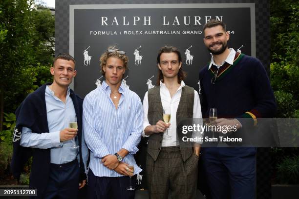 Harry Garside, Lucas White-Smith, Cameron Robbie and Isaac Humphries attend the Ralph Lauren Fragrances x Formula 1 Australian Grand Prix 2024 Launch...