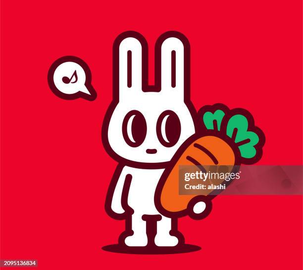 a cute bunny holds a big carrot - funny easter stock illustrations