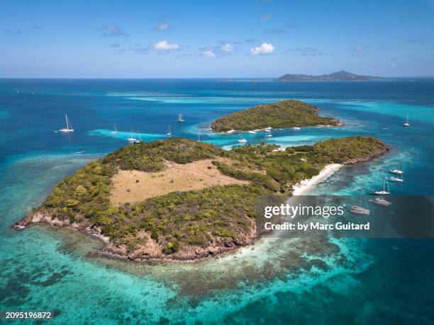 aerial view of the incredibly beautiful tobago cays, saint vincent and the grenadines - culture of saint vincent and the grenadines stock pictures, royalty-free photos & images