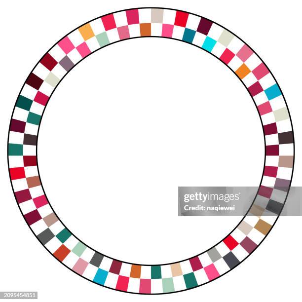 vector abstract colors mosaic checked textured ring with chess pattern frame on white background - chess vector stock illustrations