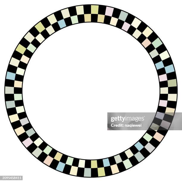 vector abstract colors mosaic checked textured ring with chess pattern frame on white background - chess vector stock illustrations