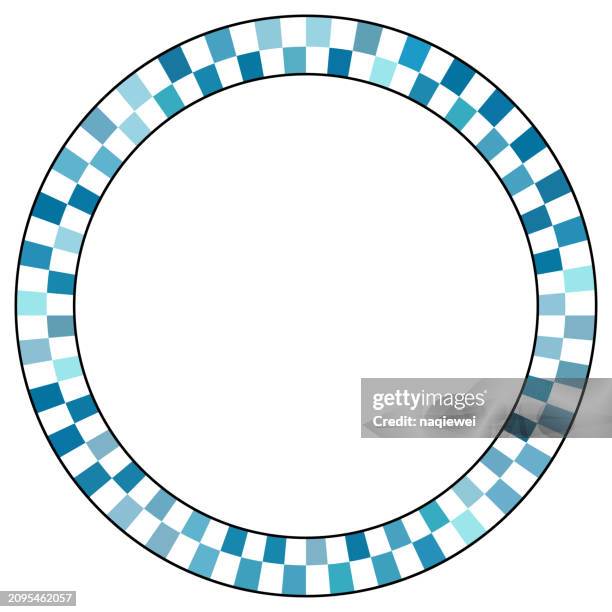 vector abstract blue mosaic checked textured ring with chess pattern frame on white background - chess vector stock illustrations