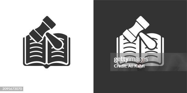 justice law book solid icons. containing data, strategy, planning, research solid icons collection. vector illustration. for website design, logo, app, template, ui, etc - gavel logo stock illustrations