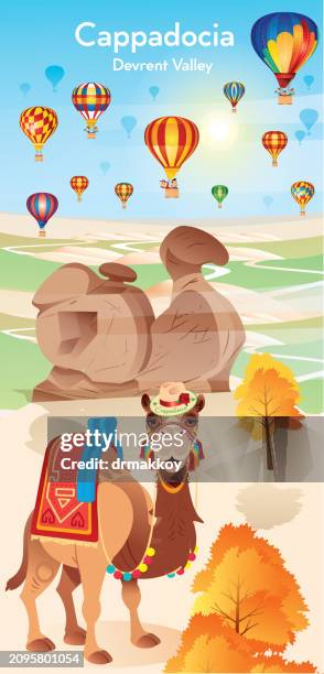 camel rock at devrent imagination valley - göreme national park stock illustrations