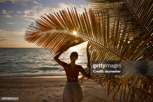 looking at sunset view from the beach! - thong swimwear stock pictures, royalty-free photos & images