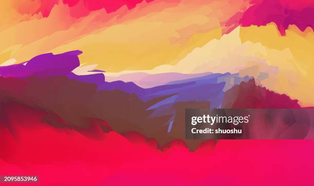 abstract chaos gradient surrealism mountain landscape background - surreal stock illustrations