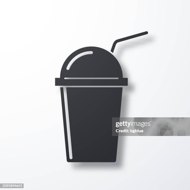 cup with straw. icon with shadow on white background - plastic straw stock illustrations