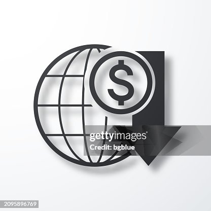 Dollar rate decrease. Icon with shadow on white background Dollar rate decrease. Icon with shadow on white background