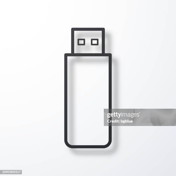 ilustraciones, imágenes clip art, dibujos animados e iconos de stock de usb flash drive. line icon with shadow on white background - usb stick