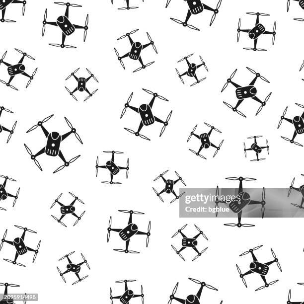 drone - quadcopter. seamless pattern. icons on white background - camera sensor stock illustrations