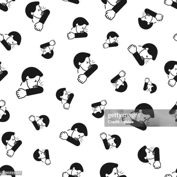 cough or sneeze into elbow. seamless pattern. icons on white background - cough or sneeze into elbow stock illustrations