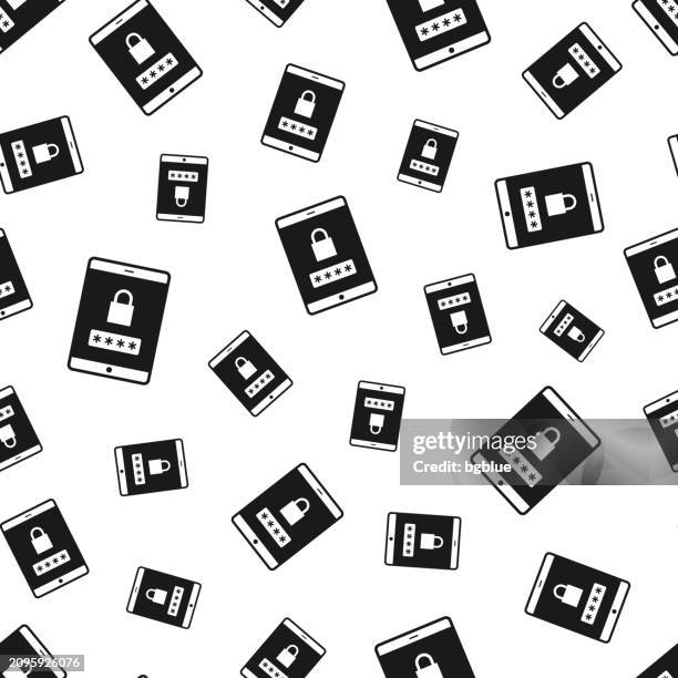 tablet pc with password. seamless pattern. icons on white background - key duplication stock illustrations