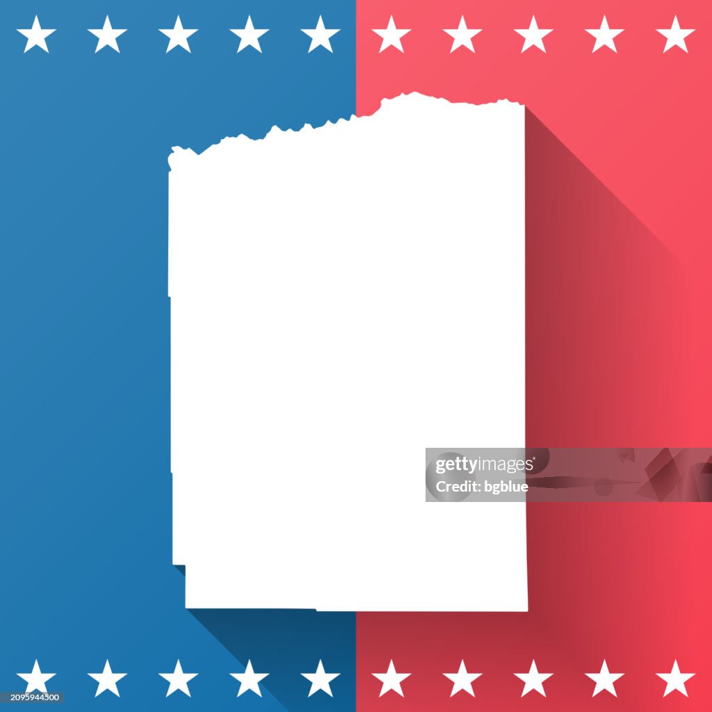 Condado de Duchesne, Utah. Mapa sobre fondo azul y rojo