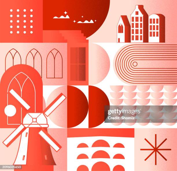 abstract mosaic inspired by dutch architecture - rijksmuseum amsterdam stock illustrations
