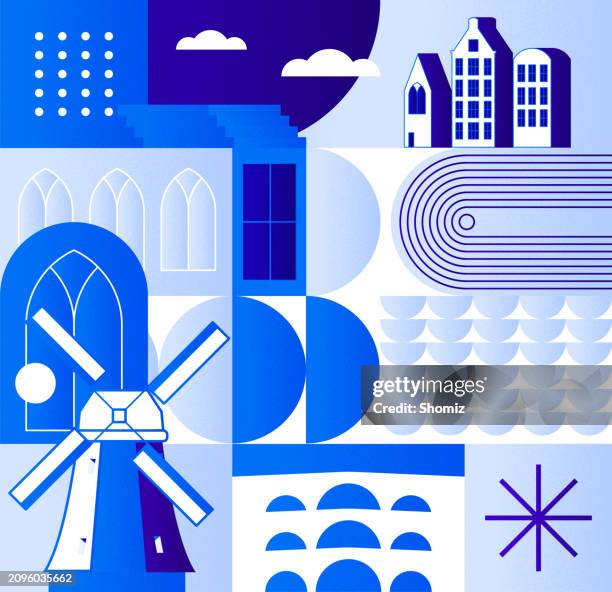 abstract mosaic inspired by dutch architecture - rijksmuseum amsterdam stock illustrations