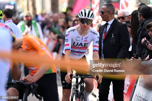 Tadej Pogacar of Slovenia and UAE Emirates Team prior to the 103rd Volta Ciclista a Catalunya 2024, Stage 2 a 186.5km stage from Mataro to Vallter...