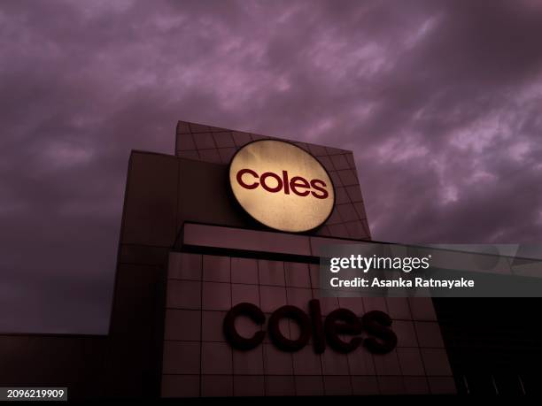 Coles signage is displayed outside one of it's supermarkets on March 19, 2024 in Melbourne, Australia. Australia's two major supermarket chains,...