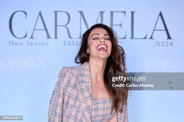 Lara Alvarez presents the new "Carmela" shoes collection on March 19, 2024 in Madrid, Spain.