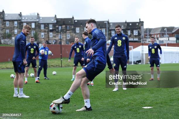 Scotland captain Andy Robertson is seen during a Scotland training session at Lesser Hampden on March 19, 2024 in Glasgow, Scotland.
