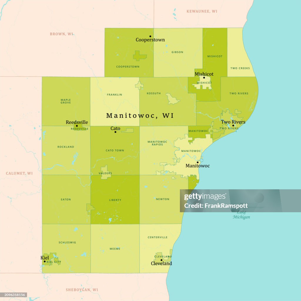 WI Manitowoc County Vector Map Green