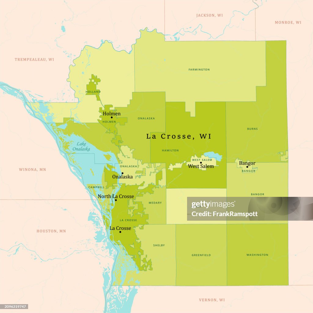 WI La Crosse County Vector Map Green