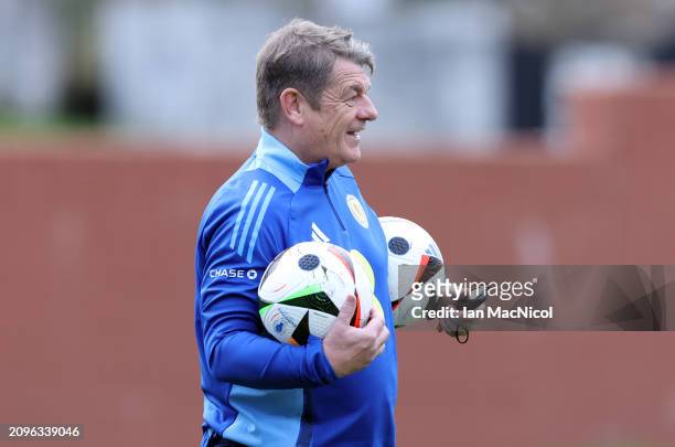 Scotland assistant coach John Carver is seen during a Scotland training session at Lesser Hampden on March 19, 2024 in Glasgow, Scotland.