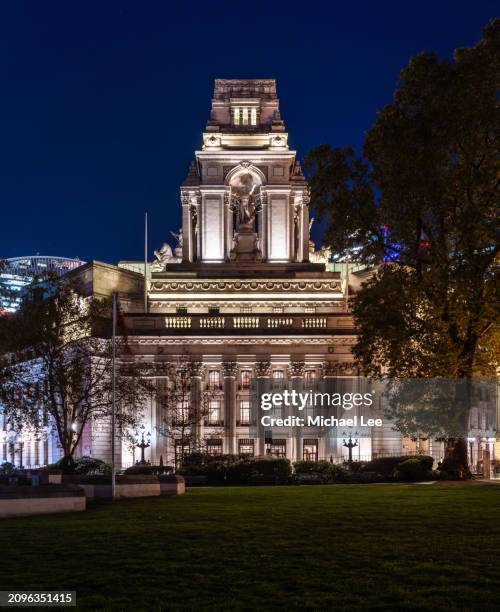 night view of 10 trinity square in london - cupola stock pictures, royalty-free photos & images