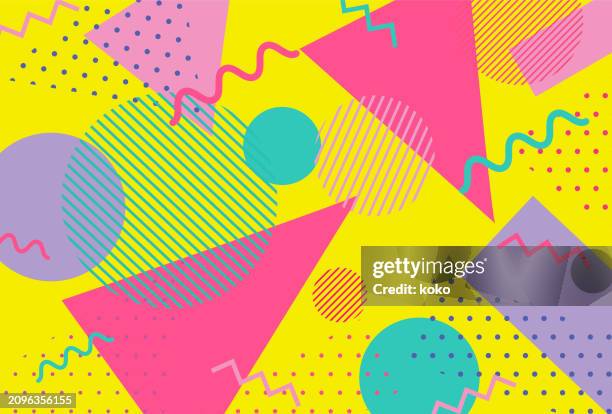 geometrischer musterhintergrund. design im stil der 1990er jahre. banner, werbung. - retro-synthwave-background stock-grafiken, -clipart, -cartoons und -symbole