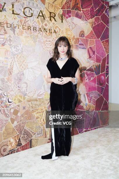 Actress Karena Lam attends Bvlgari's Mediterranea collection launch event on March 19, 2024 in Hong Kong, China.