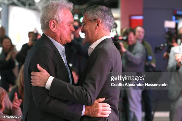 Herbert Hainer, President of FC bayern München attends with Sepp Maier the opening of the special exhibition 'All the best, Sepp Maier!' celebrating...