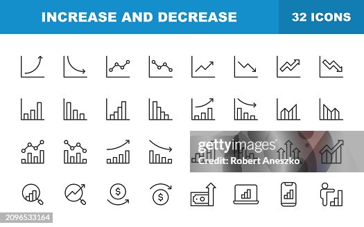 Aumentar y disminuir los iconos de línea. Trazo editable, contiene iconos como Flecha, Gráfico, Diagrama, Finanzas, Dirección, Gráfico, Crecimiento, Tasa de interés, Inversión, Rendimiento, Mercado de valores, Datos. Aumentar y disminuir los iconos de línea. Trazo editable, contiene iconos como Flecha, Gráfico, Diagrama, Finanzas, Dirección, Gráfico, Crecimiento, Tasa de interés, Inversión, Rendimiento, Mercado de valores, Datos.