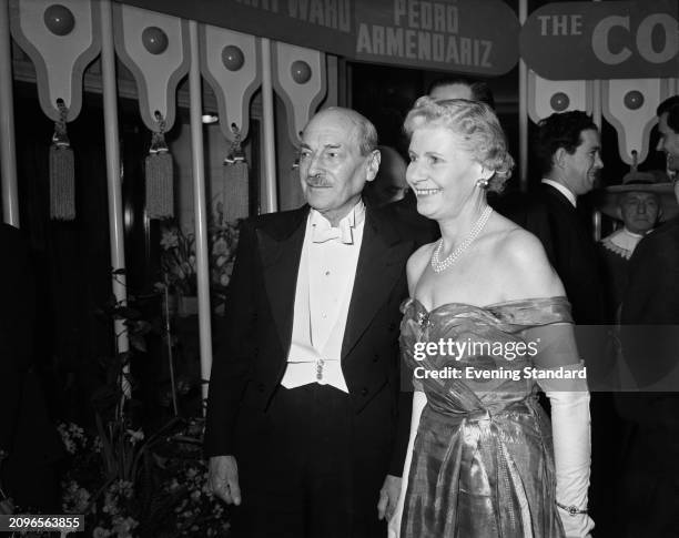 Clement Attlee, Earl Attlee with his wife Violet, Countess Attlee at the film premiere of 'The Conqueror', Odeon Marble Arch, London, February 2nd...