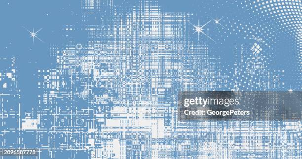 artificial intelligence with glitch technique - cracked screen overlay stock illustrations