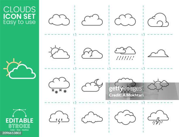 cloud line icon set. - storm clouds sun stock illustrations