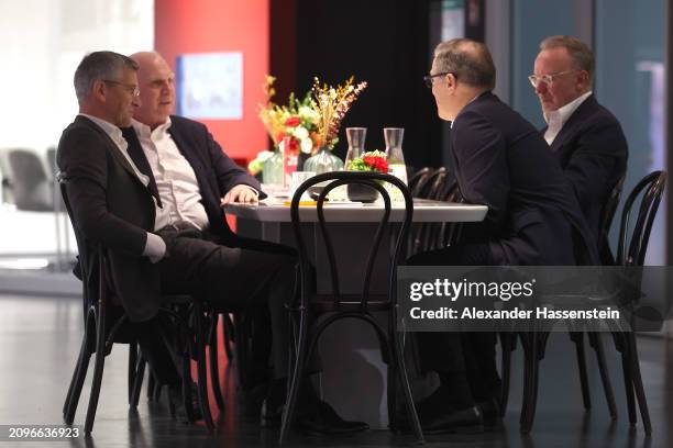 Bayern München President Herbert Hainer talks to FC Bayern München Honorary President Uli Hoeness, Karl-Heinz Rummenigge and Jan-Christian Dreesen,...