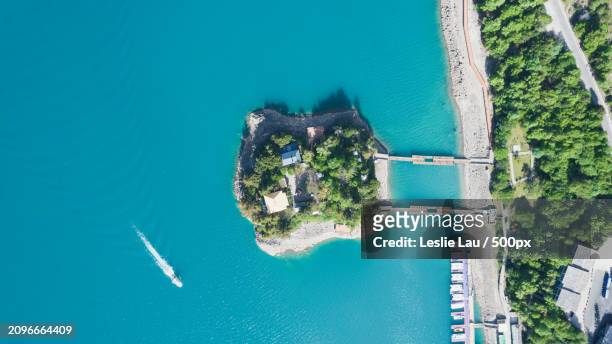 aerial view of sea and buildings - leslie stock pictures, royalty-free photos & images