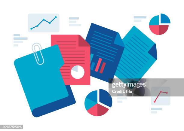 illustrations, cliparts, dessins animés et icônes de concept de statistiques de dossier de données de rapport de fichier - objet financier