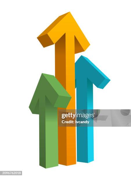 3 arrows upward - 3 3d objects stock illustrations