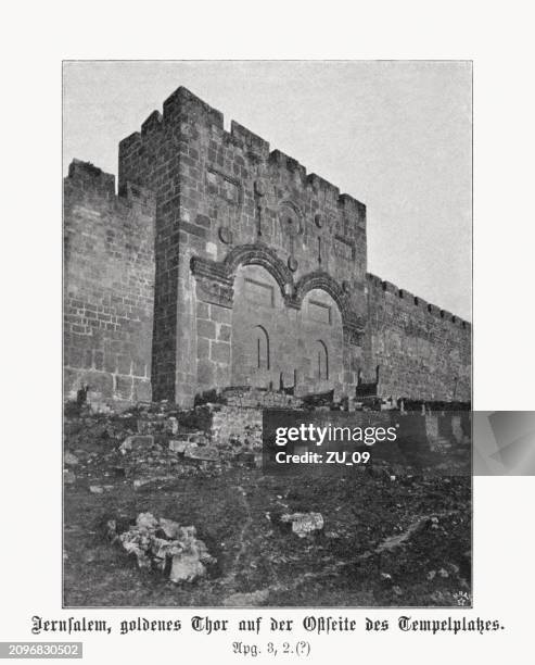 the golden gate in jerusalem, israel, halftone print, published 1899 - mt moriah stock illustrations