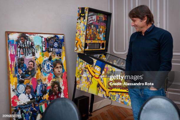 Italian professional football manager and former player Antonio Conte poses for portraits in his home on February 7, 2024 in Turin, Italy.