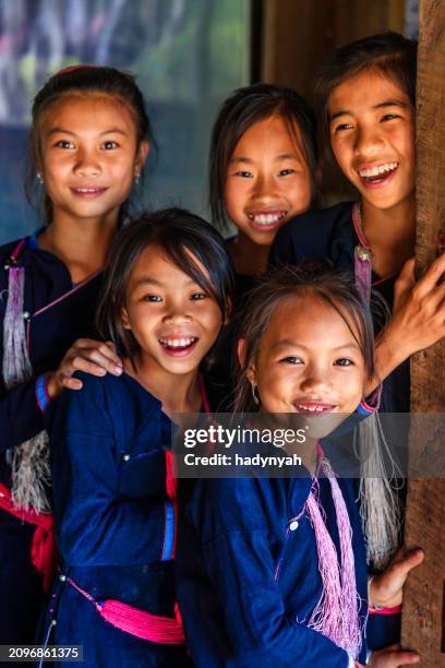 laotian young girls in a primary school, village in northern laos - developing countries stock pictures, royalty-free photos & images