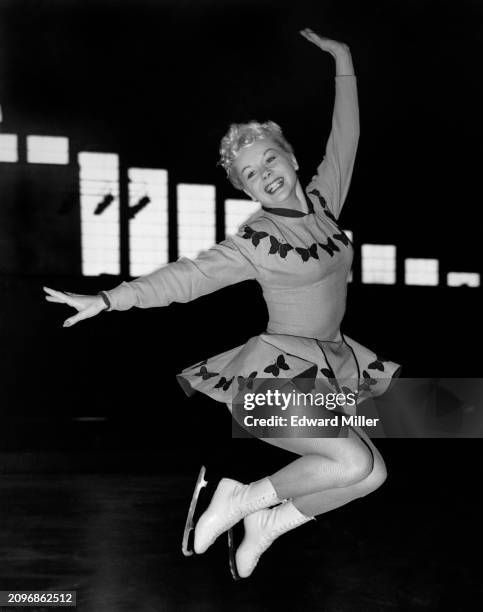 American ice skater and pin-up girl Gloria Nord seen during rehearsals for her title role in 'Sleeping Beauty on Ice' at the Empire Pool, Wembley,...