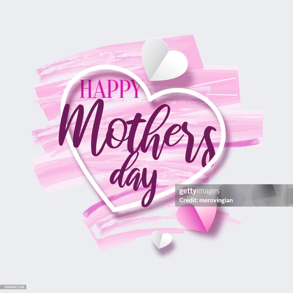 Tipografia de Feliz Dia das Mães com corações de papel voadores