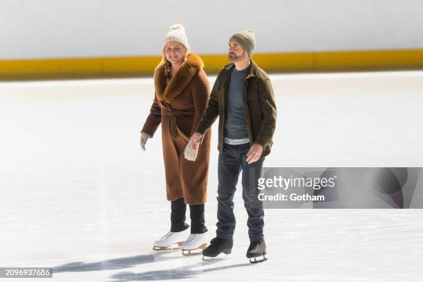 Amy Schumer and Will Forte are seen filming 'Kinda Pregnant' in Wollman Rink on March 19, 2024 in New York City.