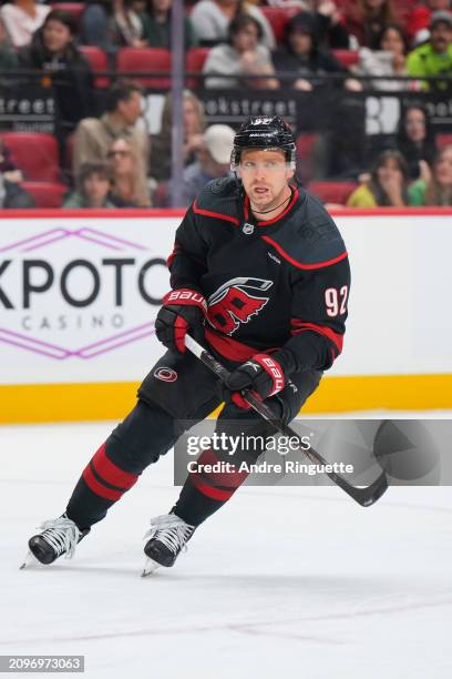 Evgeny Kuznetsov of the Carolina Hurricanes skates against the Ottawa Senators at Canadian Tire Centre on March 17, 2024 in Ottawa, Ontario, Canada.