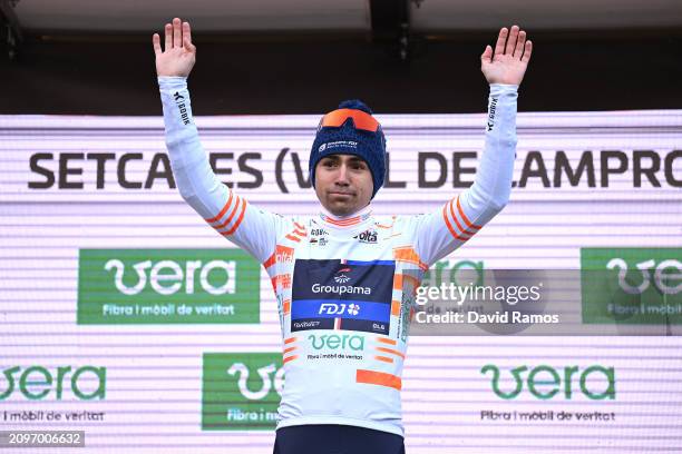 Lenny Martinez of France and Team Groupama-FDJ celebrates at podium as Orange Best Young Rider Jersey winner during the 103rd Volta Ciclista a...