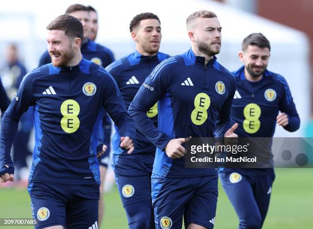 Ryan Porteous of Scotland is seen during a Scotland training session at Lesser Hampden on March 19, 2024 in Glasgow, Scotland.