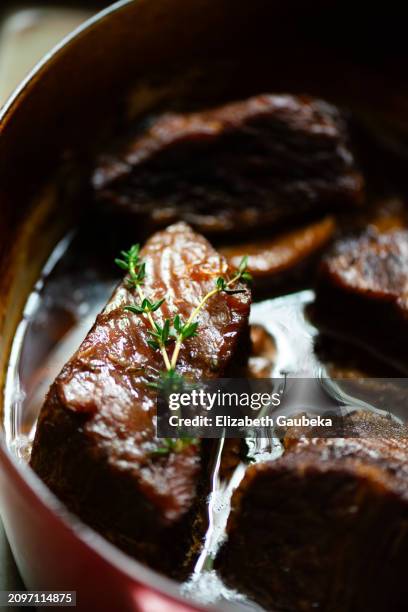 hearty dutch oven beef stew - stylisme culinaire photos et images de collection